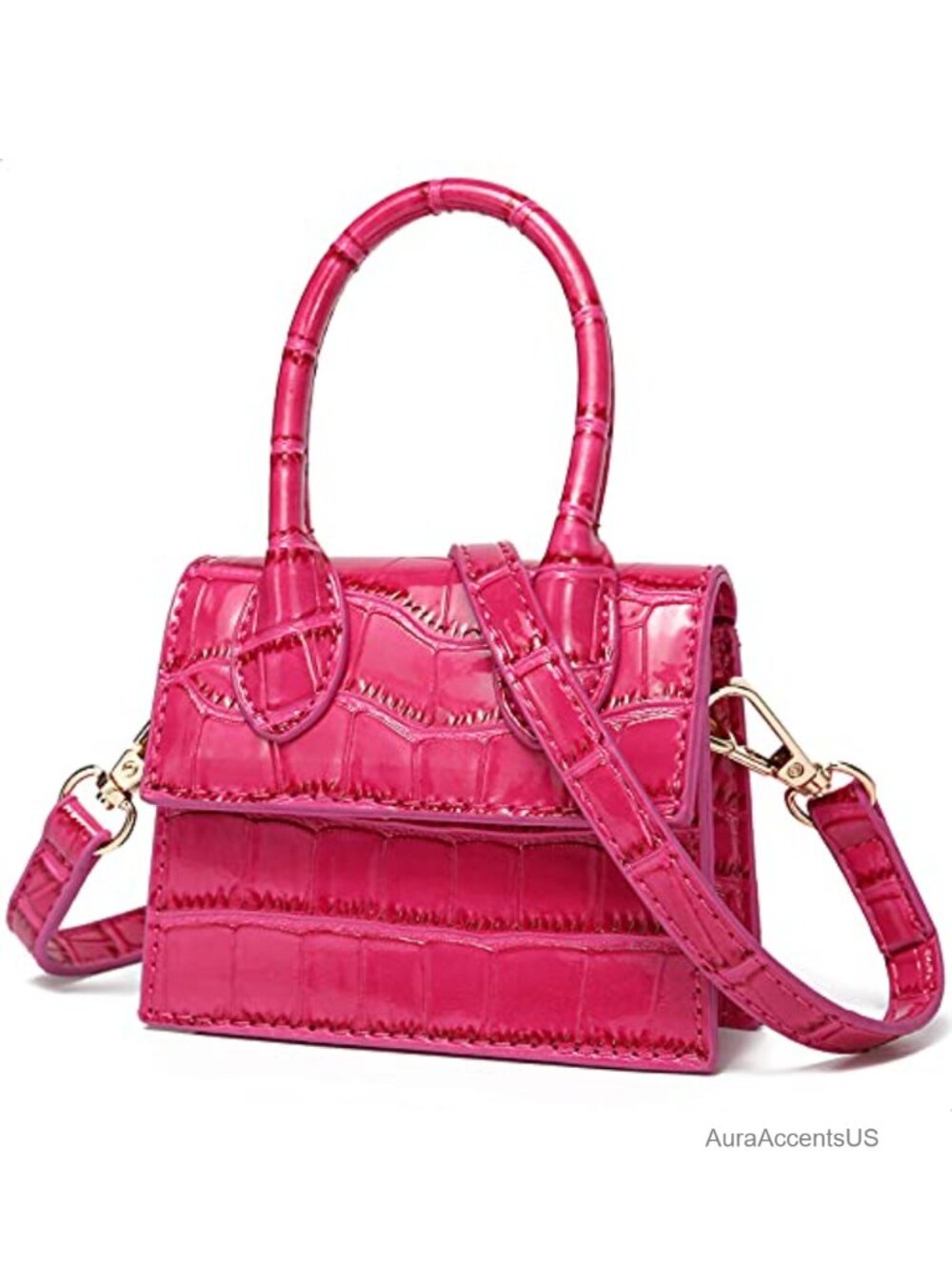 Mini Crossbody Bag with Flap - Faux Leather Handbag for Women